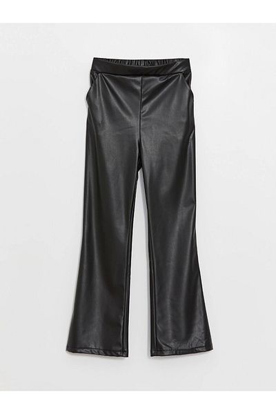 LC Waikiki Lcw Kids Black Elastic Waist Leather Look Girls' Pants