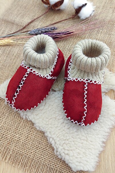 Sitilin Organik Deri Unisex Bebek Patik Içi Yünlü Doğal Bebek Çorap Stl718-22