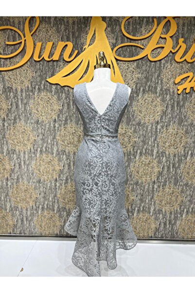 MODA Dantelli Elbise Beli Tranparan Detayli Söz Nişan Elbisesi