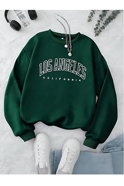 BEETON Дебел зимен суитшърт Los Angeles California - с щампа и голямо деколте
