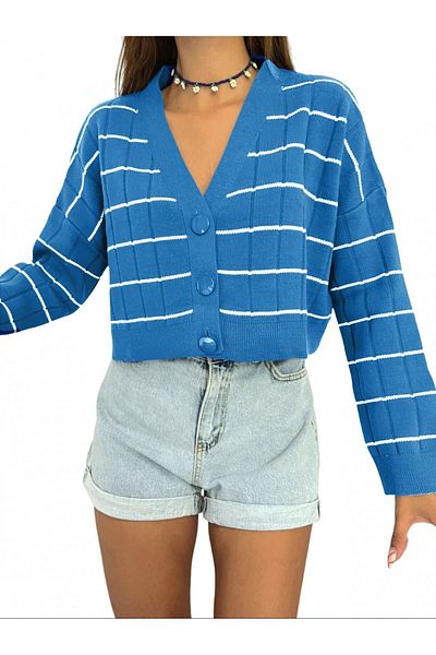 Modamorfo Cardigan de tricotaj albastru - nasturi mari