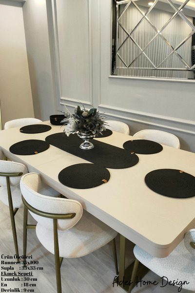 ADES HOME DESİGN Jüt,Amerikan Servis Takımı, 6 Supla, 1  Ekmek Sepeti, 1 Runn...