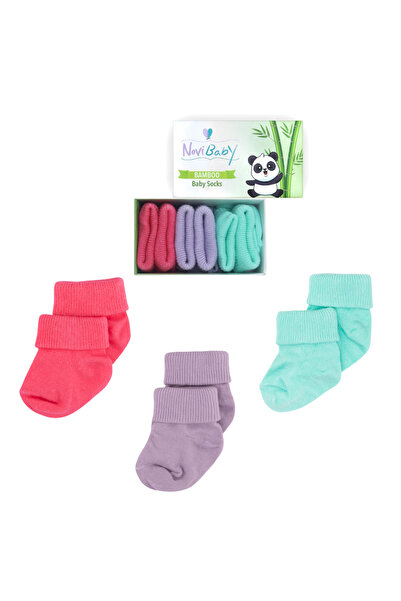 Novibaby 3 Pack Bamboo Newborn Baby Socks I Purple Candy I Baby Girl Boy Socks
