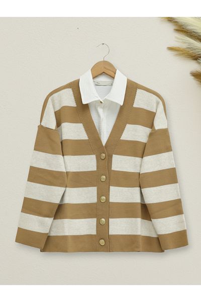 Modamorfo Araboy Mink Knitwear Cardigan - Thick Striped