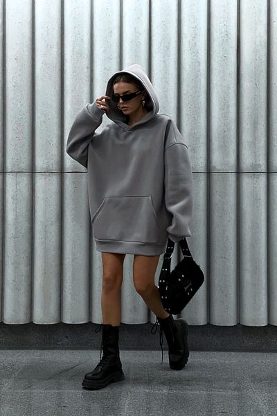GUARAZ Φούτερ Unisex Γκρι Oversize Fleece με κουκούλα