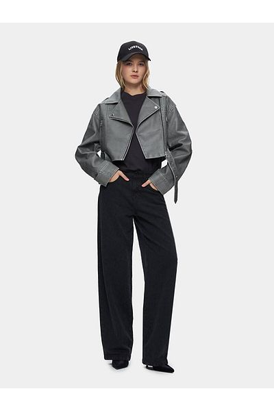 Ltb Pale Effect Cuban Collar Zippered Gray Jacket