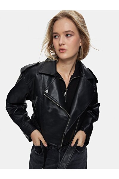 Ltb Soluk Efektli Küba Yaka Fermuarlı Siyah Ceket