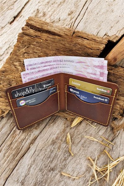 Leather Cy Eternal Classic Tan Genuine Leather Men's Wallet Including Name Writing Real Leather Handmade Wallet