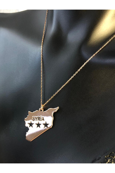 vogutima Kadın Gümüş Kolye - Suriye (SYRİA) Haritası Bayrağı Rose Renk 925 Ay...