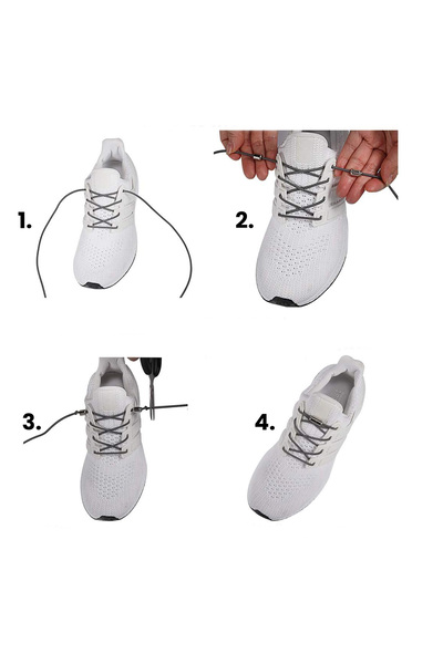 AiryFooT 100 Cm Vidalı Elastik Akıllı Esnek Yuvarlak Ayakkabı Bağcık 1 Çift ( Beyaz )