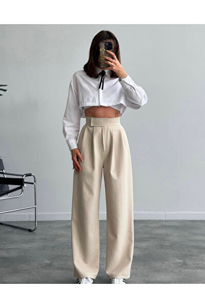 mangis Cırtlı Palazzo Yüksek Bel ayarlanabilir Bel Bol Paça