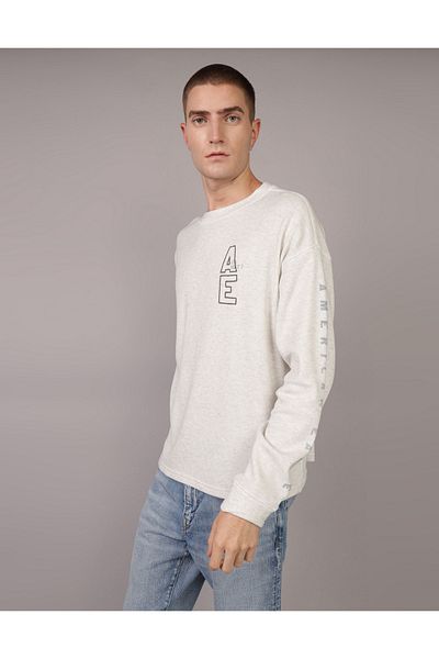 AMERICAN EAGLE AE Long-Sleeve Oversized Elevated Graphic Thermal T-Shirt