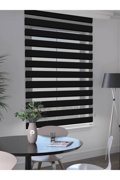 Perle SİYAH RENK BAMBU STOR ZEBRA PERDE YÜKSEK KALİTE ALÜMİNYUM KASA