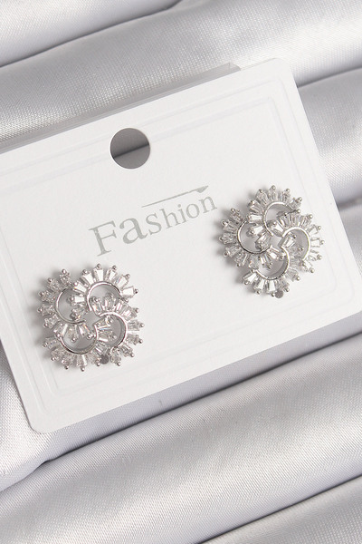 Epilons Brass Silver Color Zircon Stone Clover Model Women's Earrings - Tj-Bk...