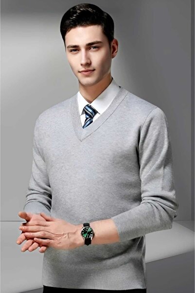 Mood Agenda Чоловічий в'язаний светр з V-подібним вирізом, довгий рукав, тканина не пухнеться, slim fit.