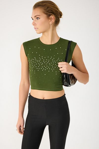 No Matter What Stone-Embellished Bike Neck Top