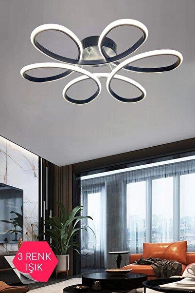 asva aydınlatma Siyah Papatya Modern Üç Renk Işık Ledli Plafonyer Avize