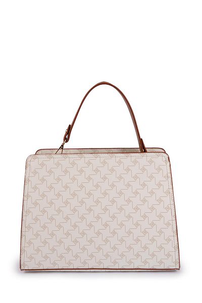 gio&mi Τσάντα χεριών και ώμου με στάμπα Elanor Beige