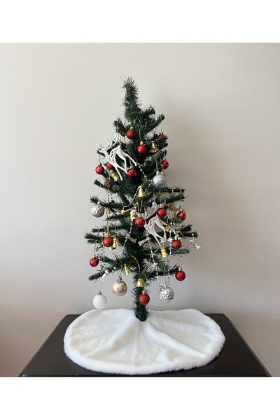 sevaradekor Christmas Plush Tree Cover - 50cm Ecru Diameter