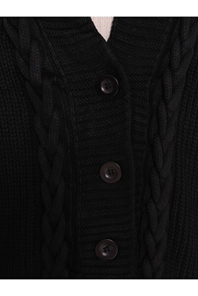 Modamorfo Černý zimní kardigan - pletený a řetízkový detail