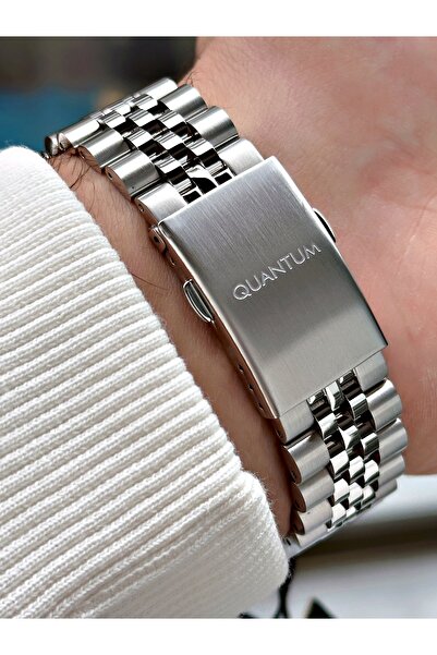 Quantum Fonksiyonlu Gümüş-Lacivert Renk Su Geçirmez Çelik Kordon Çelik Kasa Erkek Kol Saati 1187.390