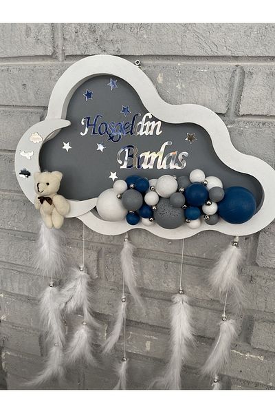 NeşeliAtölyem Ornament pentru ușă cu bule de nor de 40 cm