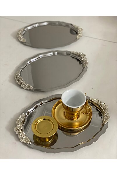 SEVA ÇELİK PASLANMAZ ÇELİK OVAL MODEL 6 ADETGÜMÜŞ KULPLU SUNUM TEPSİSİ