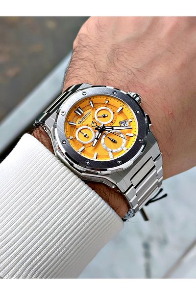Quantum Functions Active Silver-Yellow Color Steel Band Steel Case Men Wrist Watch 1081,300