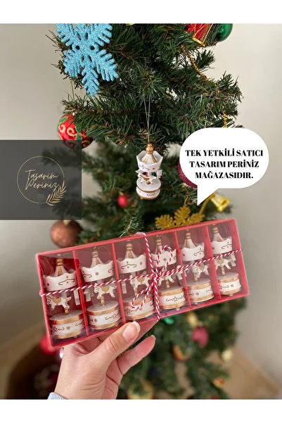 PERİ تصميم زينة عيد الميلاد الخاصة بك، هدية عيد الميلاد، هدية يوم خاص، مجموعة مكونة من 6 قطع خشبية
