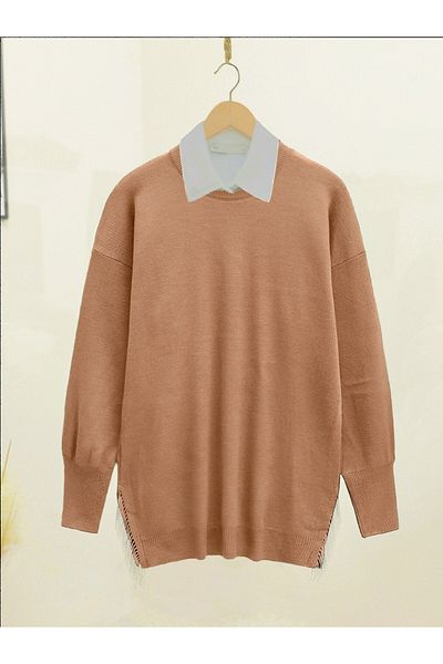 Modamorfo Sweter z dzianiny Mink Color Tasseled Slit