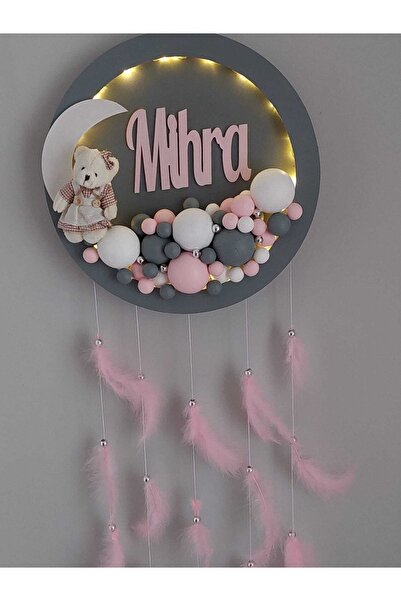 NeşeliAtölyem 30 Cm Ledli Yuvarlak Ayıcıklı Kişiye Özel Bubble Bebek Kapı Süsü