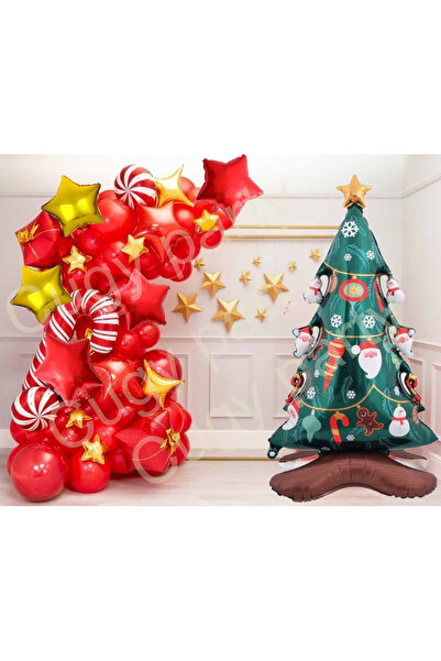 CUGY شجرة صنوبر عيد الميلاد باللون الأحمر مع بالونات السنة الجديدة مجموعة خاص...