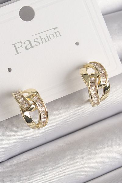 SeyCey.co Brass Gold Color Zircon Stone Chain Model Women's Earrings
