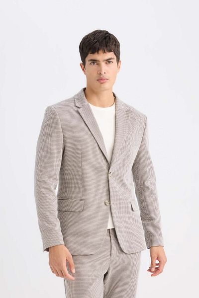 DeFacto Slim Fit Slim Fit Jacke Revers Knopf Blazer Jacke D6074AX24AU