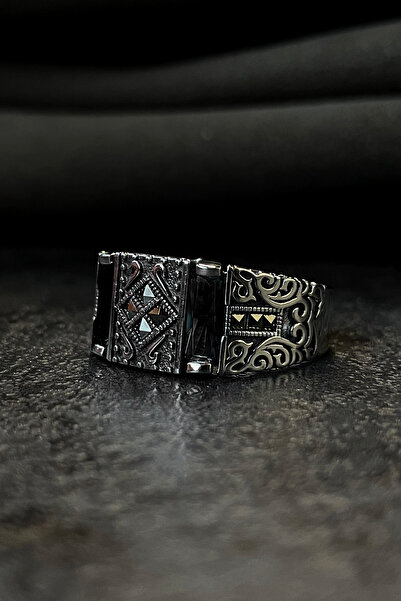 goldberia Oniks Baget Taşlı Modern Tasarım Gümüş Erkek Yüzüğü