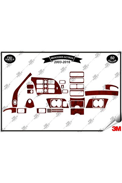 FD Damla Etiket Mercedes Actros 2003-2016 - Set de 50 de piese de ornamente pentru consola de torpedo din mahon