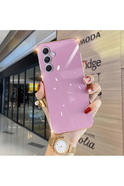 AKSEFİZZ Samsung Galaxy A15 Compatible Glossy Soft Surface Camera Protected Gold Edge Case
