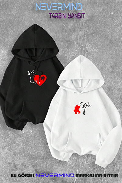 NEVERMIND Hanorac cu glugă cu imprimeu Me&You Puzzle - Set de 2 combinații pe...