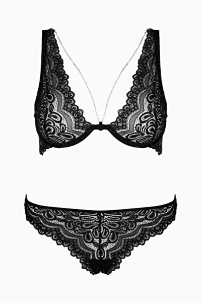 Wonna Σετ εσωρούχων με δαντέλα με λεπτομέρεια αλυσίδας - Χωρίς καπάκι - Μόδα ...