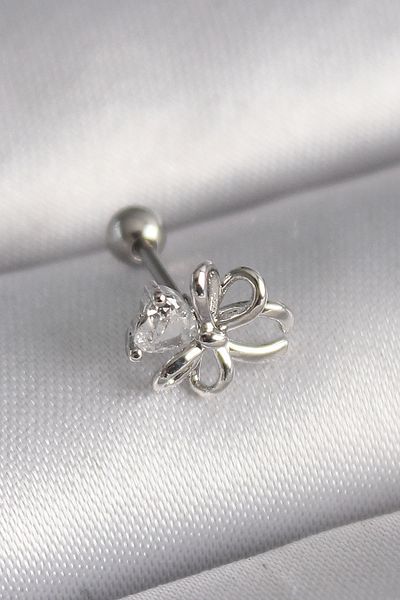 Clariss 316L Steel Silver Color Zircon Stone Detail Ribbon Model Tragus Piercing