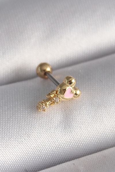 Clariss 316L Steel Gold Color Zircon Stone Detail Pink Heart Processing Tragus Piercing