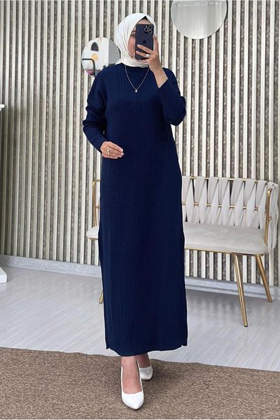 TRENDTESETTÜR Γυναικείο Πλεκτό Φόρεμα Navy Blue - T 3565