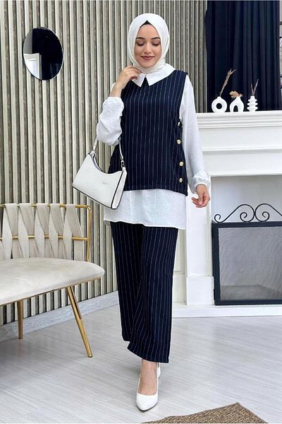 TRENDTESETTÜR Γυναικείο γιλέκο Navy Blue ριγέ - T 5274