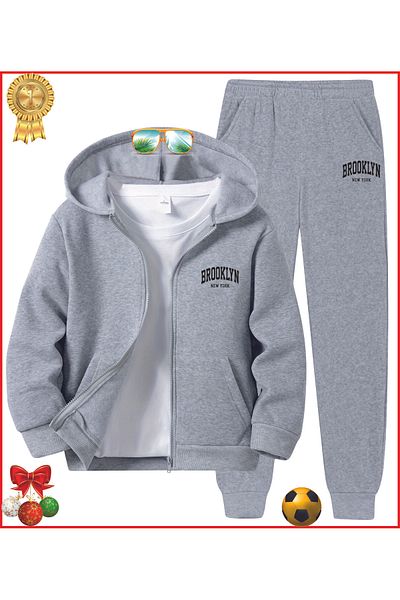 HOFFNUNG Full Hoodie Brooklyn New York Printed Tracksuit Set