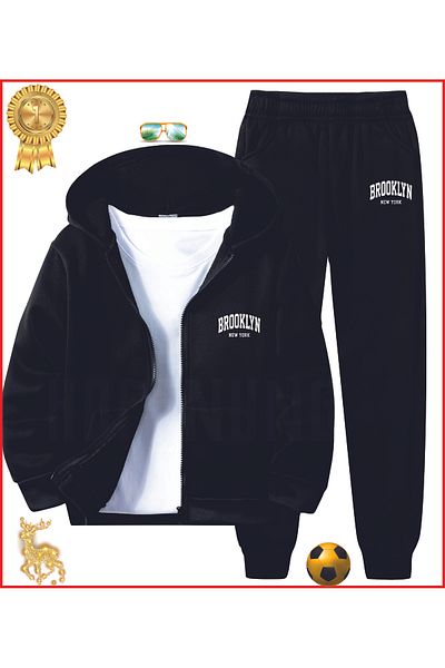 HOFFNUNG Full Hoodie Brooklyn New York Printed Tracksuit Set