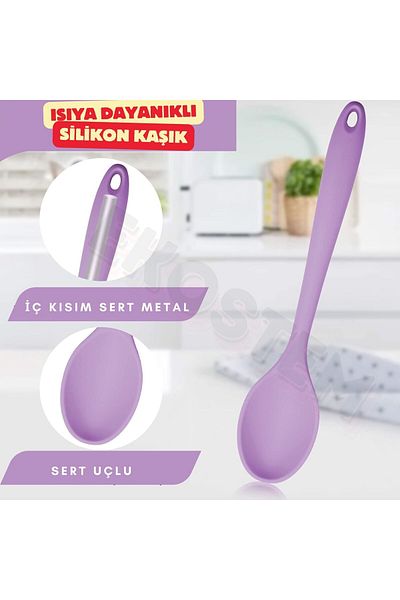 Ekostem 28 cm Silicone Spoon Set - Hard Tip, Heat Resistant, Fireproof and Nonstick 2 Pcs