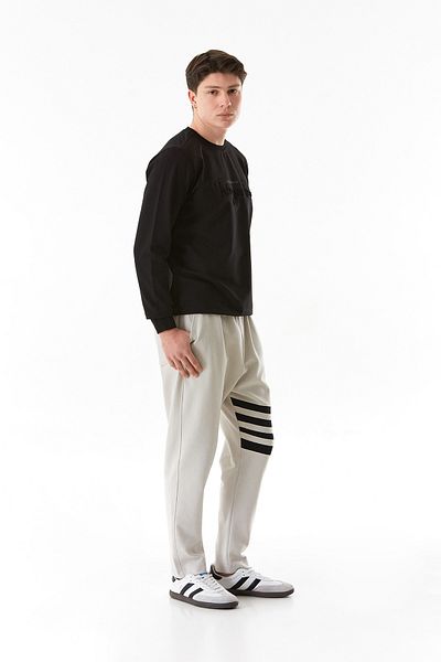 Fulla Moda Pantaloni de trening cu dungi cu picior și talie elastică