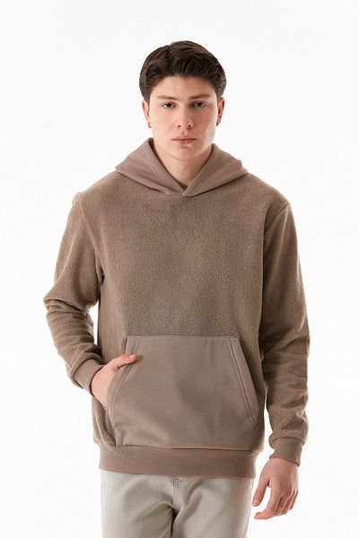 Fulla Moda Λούτρινο φούτερ με κουκούλα καγκουρό με 3 νήματα