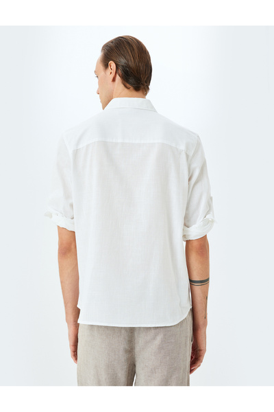 Koton Μακρυμάνικο βαμβακερό κανονικό πουκάμισο με λεπτομέρεια στο μανίκι