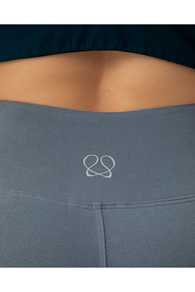 Ayma Active Mavi Kadın Organik Pamuk Yüksek Bel Ön Dikişsiz Mini Tayt Şort